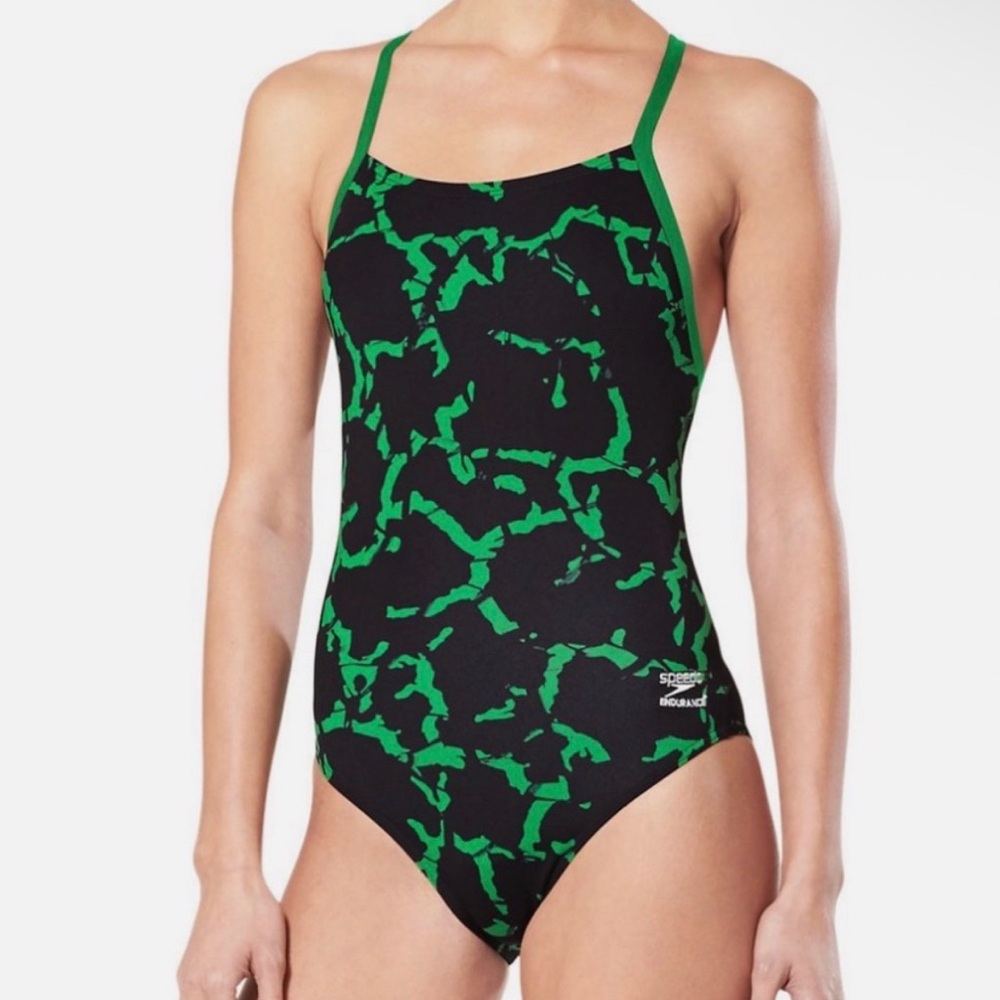 Speedo Endurance swimsuit Sz Large 10 Wrack it up Flyback racerback green black
